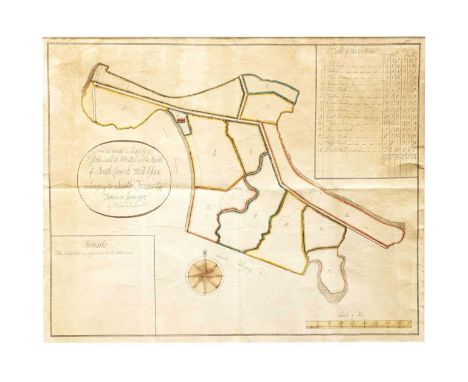 Hand-drawn estate map for an Estate called Hitcotts in the Parish of South Church Wick, Essex, dated 1787, image 41 x 52cm, g