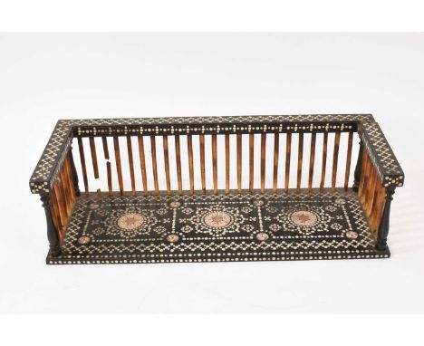 19th century Ceylonese ebony, ivory and bone inlaid and porcupine quill mounted book trough, 41cm long. APHA Ref: GYGMC61Y  T