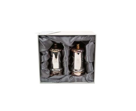 H.M. Queen Elizabeth II, Royal Household 2011 Christmas gift of pair silver plated salt and pepper grinders with crowned ERII