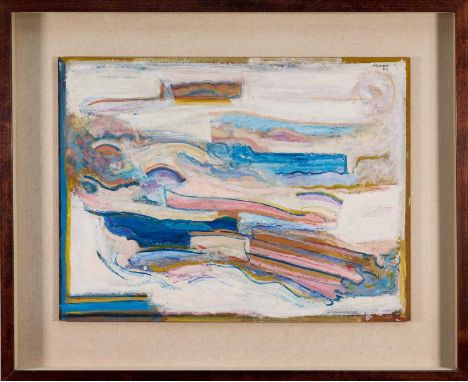 *Leo Davy (1924-1987) oil on board - The Bridge, 1982, 45cm x 60cm, framedProvenance: Piano Nobile, 'Leo Davy: Abstract Scene