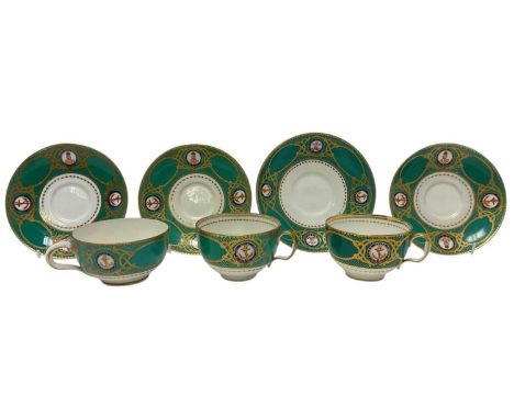 H.R.H. Edward Prince of Wales Royal Yacht 'Osborne' teacup with green and gilt ground and finely painted cyphers and three ma