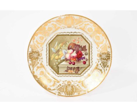 A Derby plate, painted with a still life of fruit by Thomas Steele, circa 1820, marked to back, 22cm diameter