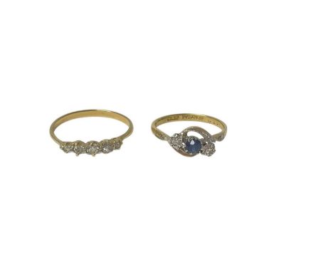 Edwardian diamond five stone ring with five old cut diamonds in claw setting on gold shank, ring size R½, together with a 193