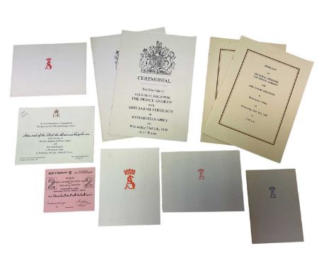 The Marriage of H.R.H The Prince Andrew with Miss Sarah Ferguson, 23rd July 1986, a collection of official ephemera belonging