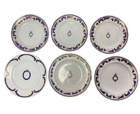 Three Edwardian Copeland Royal yacht dinner plates decorated with crowned 'The Royal Yacht' in garter scroll and blue and gil