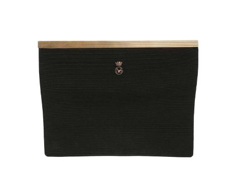 Fine 1950s Cartier gold mounted black ribbed silk Ottoman evening bag, the reeded 9ct gold top mount hallmarked for 1957, the