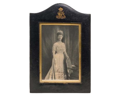 H.M. Queen Mary, fine signed Royal Presentation photograph of the Queen Empress signed 'Mary 1911-12' in original Morocco lea