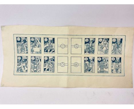 Karl Gerich etching sheet of playing cards, trial design, circa 1983, 'Gerich' the courts with modern accruments - Rubik's cu