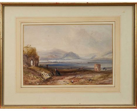 John Skinner Prout (1806-1876) watercolour - Abandoned cemetery in mountainous landscape, signed and dated 1839, 22cm x 32cm,