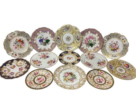 A good collection of 19th century floral painted cabinet plates, including Coalport, Ridgway, Derby, etcA few pieces with cra