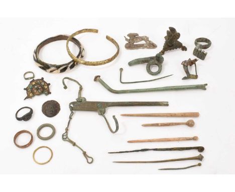 Collection of antique jewellery, including rings, bangles, pins, Roman and later