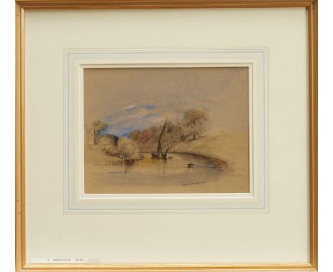 Charles Miller (1845-1891) watercolour - River Landscape, 18cm x 24cm in glazed frame