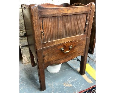 A George III mahogany tray top commode, the tambour door over a step drawer, 52 cm x 45 cm x 76 cm h