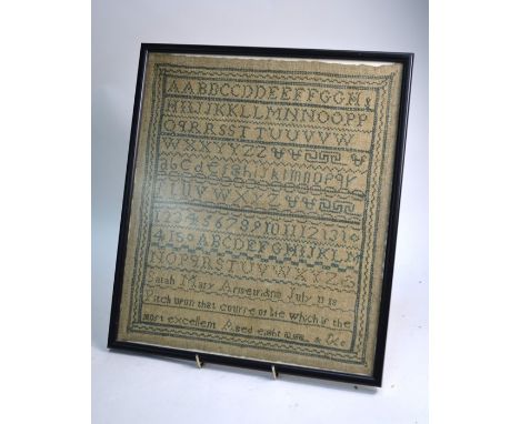 An alphabet sampler by Sarah Mary Armetridius (?), July 11 (18?)18, 33 x 29 cm