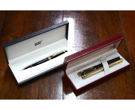 A Mont Blanc Meisterstuck fountain pen in case (no papers) to/w two Sheaffer fountain pens (3)