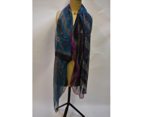 Georgina Von Etzdorf scarves - A silk georgette scarf in hues of pink/turquoise and grey (bnwt), a black chiffon scarf with b