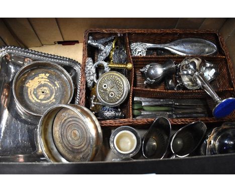 A quantity of silver and electroplated flatware - some cased - to/w table wares including divided serving dish with ebonised 