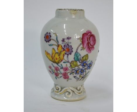 A Chinese Export, famille rose tea caddy, decorated with flower sprays, 11 cm high, Qianlong.Provenance: The Property of a La