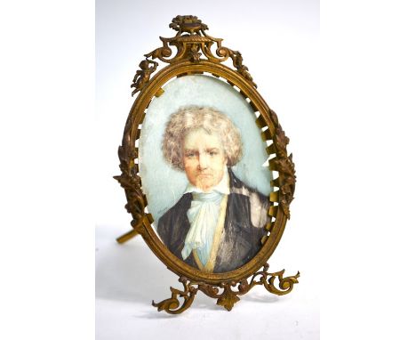 19th century Austro-Hungarian oval portrait miniature on ivory of a gentleman - probably Beethoven, signed Scherzer, in ornat