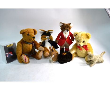 A modern Steiff teddy bear with growl-box, 38 cm to/w two Steiff rabbits, a 'Bear Essentials' (IOW) teddy bear, a Sweet Dream