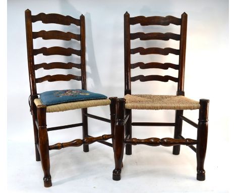 A set of six 18th century style ladder-back rope seat dining side chairs (6)
