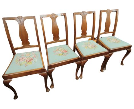 4 ANTIQUE DINING CHAIRS WITH TAPESTRY SEATS 