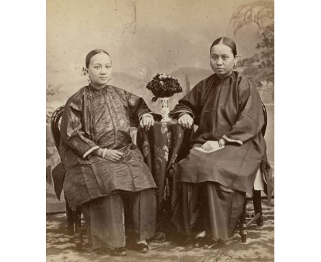 [*] China -- Photographer: Lai Afong (c. 1859-1941, attributed to). Group portraits. 1880s/90s. 3 albumen prints. Each circa 