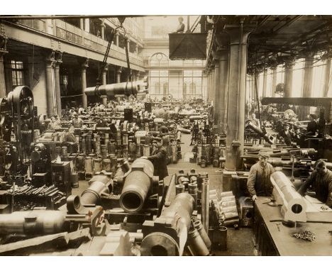 World War I -- Photographer: Gebrüder Haeckel agency. Images of weapon production in Germany, WWI. 1910-18. 21 vintage ferrot