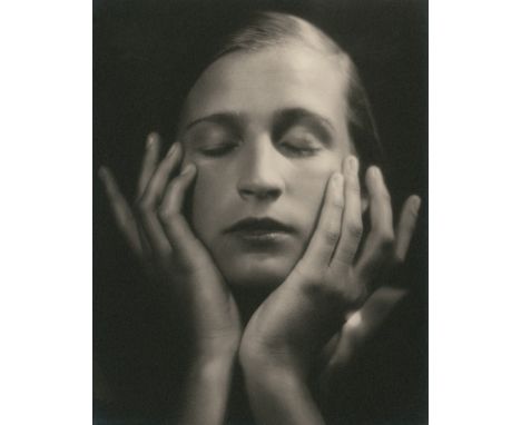 Burgdorf, Will -- Portrait of a young woman with eyes closed. Early 1930s. Vintage warm-toned gelatin silver print on chamois