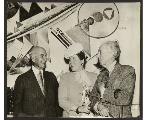 Rebay / Guggenheim -- Photographer unknown. Frank Lloyd Wright with Hilla von Rebay and Solomon R. Guggenheim at the project 