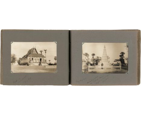 Indochina -- French souvenir album of Indochina. 1930s. 46 vintage gelatin silver prints. Each circa 11,5 x 17 cm. Mounted to