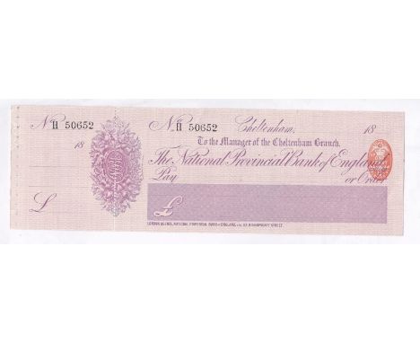 Cheque 18 (91) National Provincial Bank of England, Cheltenham, unused, light mauve