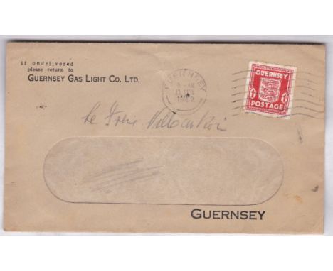 Guernsey - Window Envelope, Guernsey Gas Light - dated 13/21942, Commercially used.