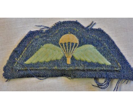 RAF Parachute Wings on old uniform cloth patch, on RAF blue.