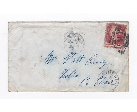 Ireland 1859-cover with Irish numeral cancel(167-corofin on SG40(Mis-perfed) and single ring receivers for Ellis and Limerick