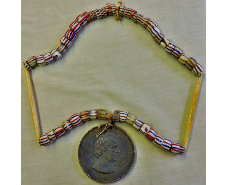 American Civil War (1863) Period Medallion - President Johnson for Peace showing Red Indian Chiefs standing at a monument, a 