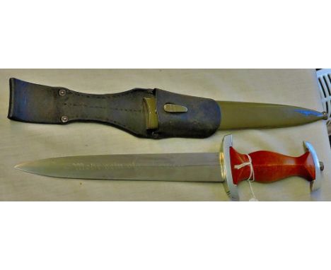 German NEPA Students dagger in its original scabbard with black leather frog. Maker marked: Karl Burgsmuller Berlin-Charlotte