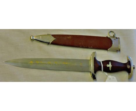 German SA Brownshirts scarce Honour Dagger with gilt filled "Alles Fur Deutchland" inscription, maker marked: Carl Eickhorn, 