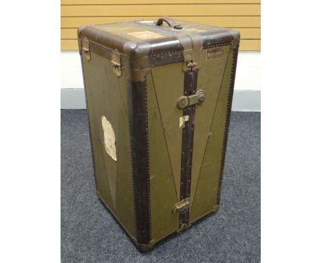 A VINTAGE CABIN TRUNK of compactum-form with drawers and original suit hanger, the exterior with Cunard White Star labels and