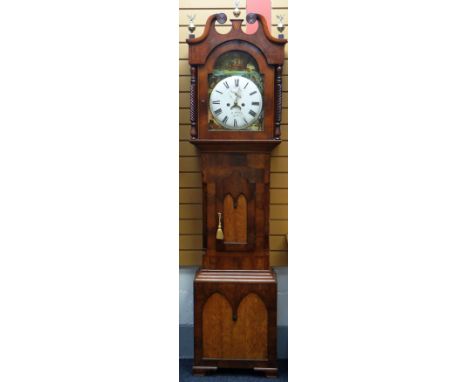 VICTORIAN EIGHT DAY LONGCASE CLOCK BY MUSSON OF LOUTH having a white convex dial with Roman numerals, surrounded by a painted