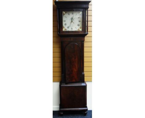 LATE EIGHTEENTH CENTURY MAHOGANY LONGCASE CLOCK BY H. WALKER with painted floral dial and square hood, 216cms high