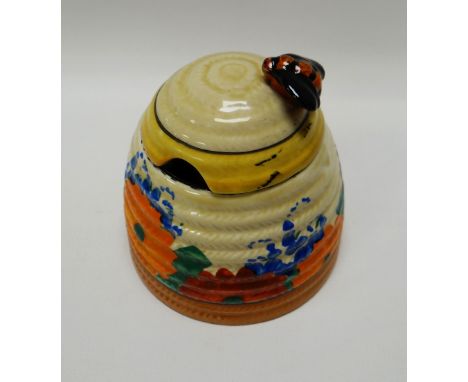 A CLARICE CLIFF 'GAYDAY' BEEHIVE HONEY POT for the Bizarre range, 9cms high