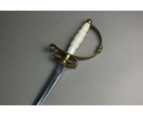 A Polish Mountain Men sword with a white grip and brass hilt, with a straight 66cm blade, overall length 86cm, with black pai