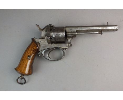 A late 19th century rimfire five-shot revolver with rosewood grips, steel and brass furniture, 13cm barrel, overall length 22