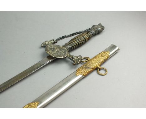 An American Masonic ceremonial sword and scabbard, overall length 93cm