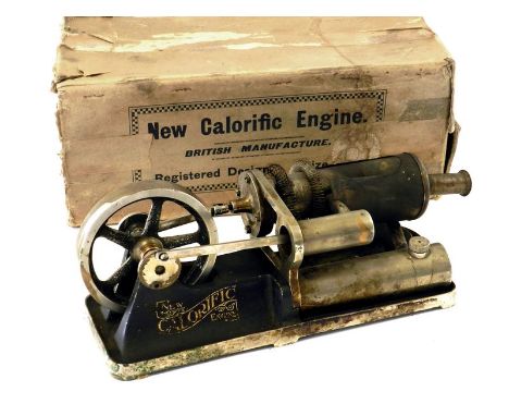 Plated-brass construction Stirling expansion engine – “New Calorific Engine” late 1920s British manufacture. With box. Cast b