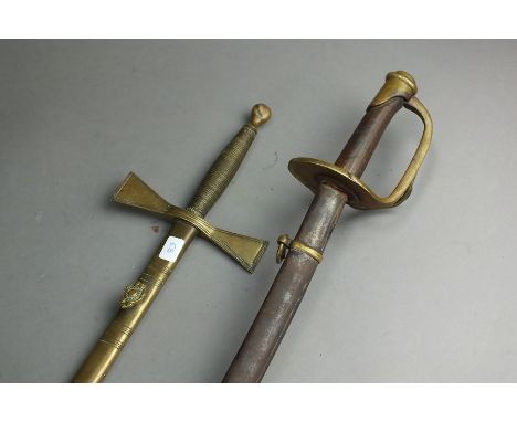 An early 20th century Masonic short sword by Spencer and Co, London, the straight 73.5cm blade etched with arabesques and flo