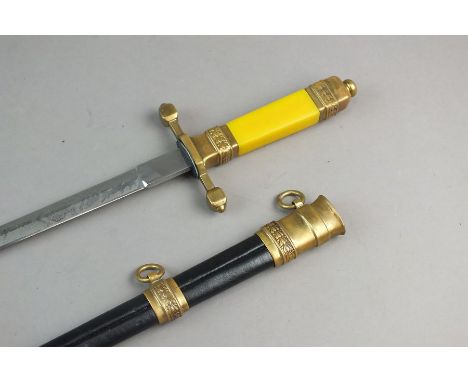 A Polish Naval Officer's Dress dagger and scabbard, pre-WWII, the etched blade with foliate devices, fouled anchor and 'Honor