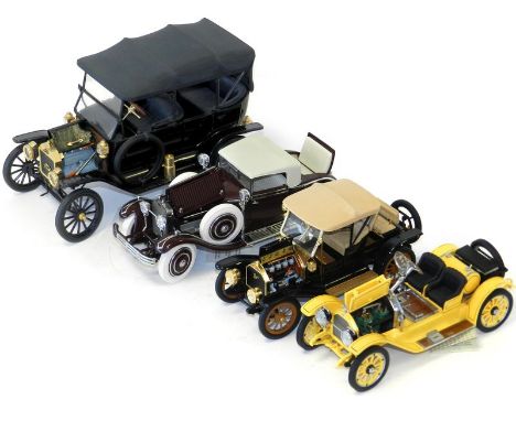 Franklin Mint 1/16 and 1/24 Veteran and Vintage Group: 1910 Cadillac Model 30 with fold out dickie seat, black with gold lini