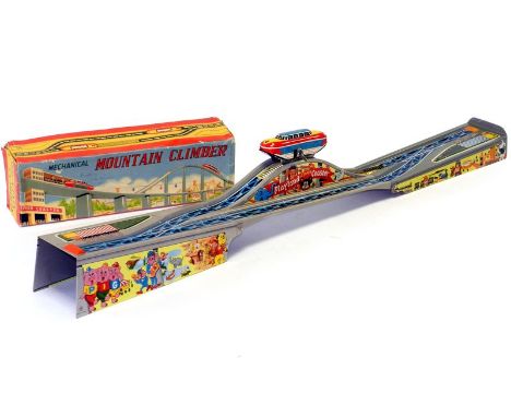 Marx Lithographed Tinplate Mechanical Mountain Climber Folding 3 piece tracks meeting at the ends, the double-ended tram move